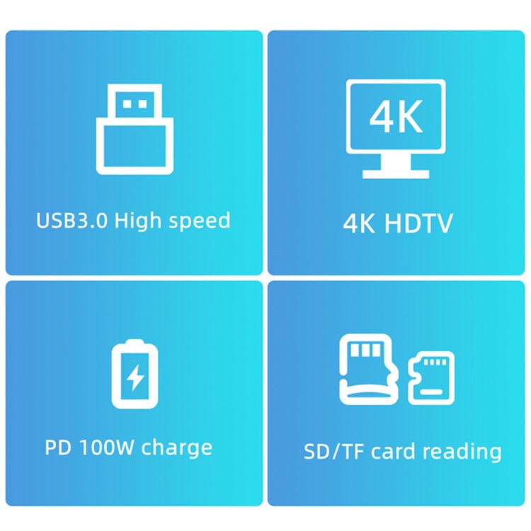 2395-07 USB-C Hub 7-Port Docking Station with 4K HD, 100W PD, USB 3.0, RJ45, SD / TF Card Reader