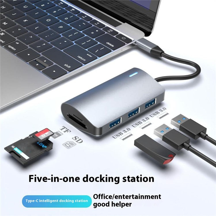 2395-05 5-in-1 USB-C Hub Aluminum Alloy Docking Station with 3 USB 3.0 + SD / TF Card Reader - Grey