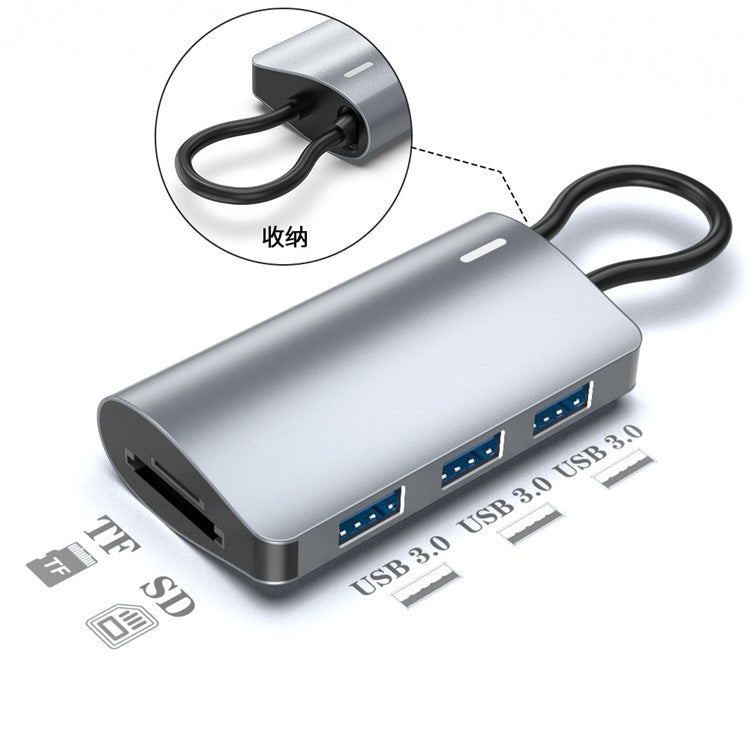 2395-05 5-in-1 USB-C Hub Aluminum Alloy Docking Station with 3 USB 3.0 + SD / TF Card Reader - Grey
