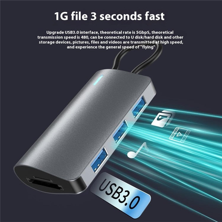 2395-05 5-in-1 USB-C Hub Aluminum Alloy Docking Station with 3 USB 3.0 + SD / TF Card Reader - Grey