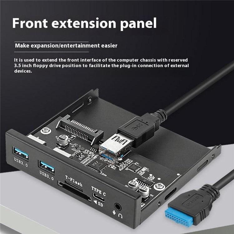 Y29 3.5-inch Front Bay Expansion Dock 2xUSB3.0 + TF / SD Card Slot + Type-C + Audio Jack Expansion Panel