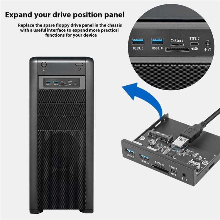 Y29 3.5-inch Front Bay Expansion Dock 2xUSB3.0 + TF / SD Card Slot + Type-C + Audio Jack Expansion Panel