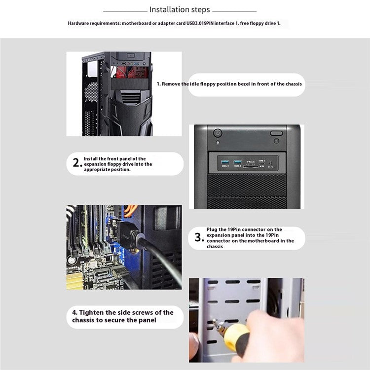 Y29 3.5-inch Front Bay Expansion Dock 2xUSB3.0 + TF / SD Card Slot + Type-C + Audio Jack Expansion Panel