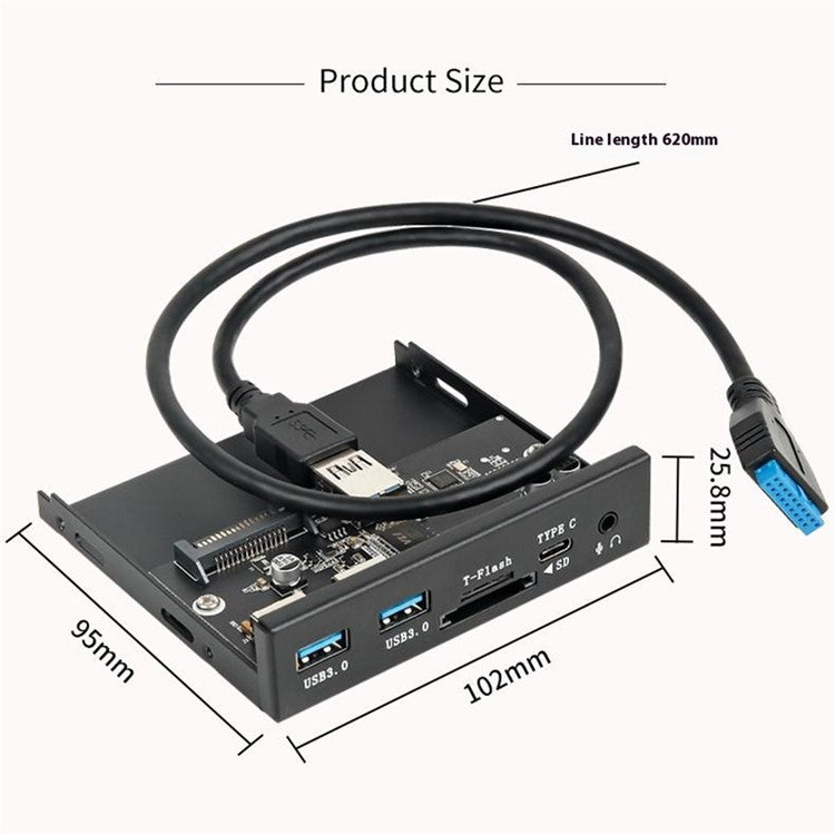 Y29 3.5-inch Front Bay Expansion Dock 2xUSB3.0 + TF / SD Card Slot + Type-C + Audio Jack Expansion Panel