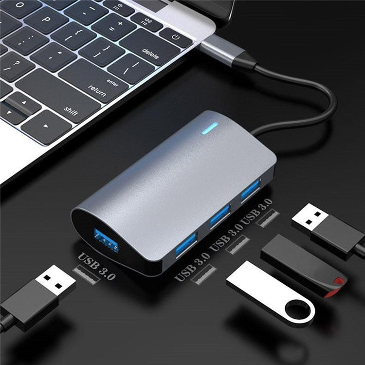 2395-0430 USB-C Hub with 4 USB 3.0 Ports 5Gbps Data Transfer Aluminum Alloy Docking Station - Grey
