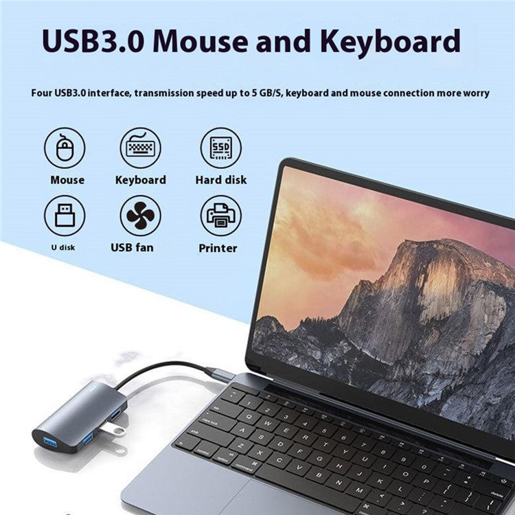 2395-0430 USB-C Hub with 4 USB 3.0 Ports 5Gbps Data Transfer Aluminum Alloy Docking Station - Grey