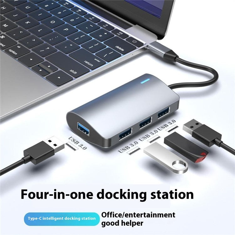 2395-0430 USB-C Hub with 4 USB 3.0 Ports 5Gbps Data Transfer Aluminum Alloy Docking Station - Black