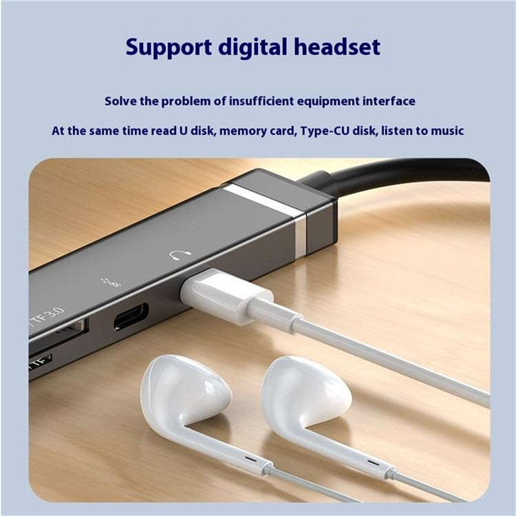 USB + Type-C 6-in-1 Hub Smartphones Tablets Computers Multi-Port Adapter OTG Card Reader - Silver