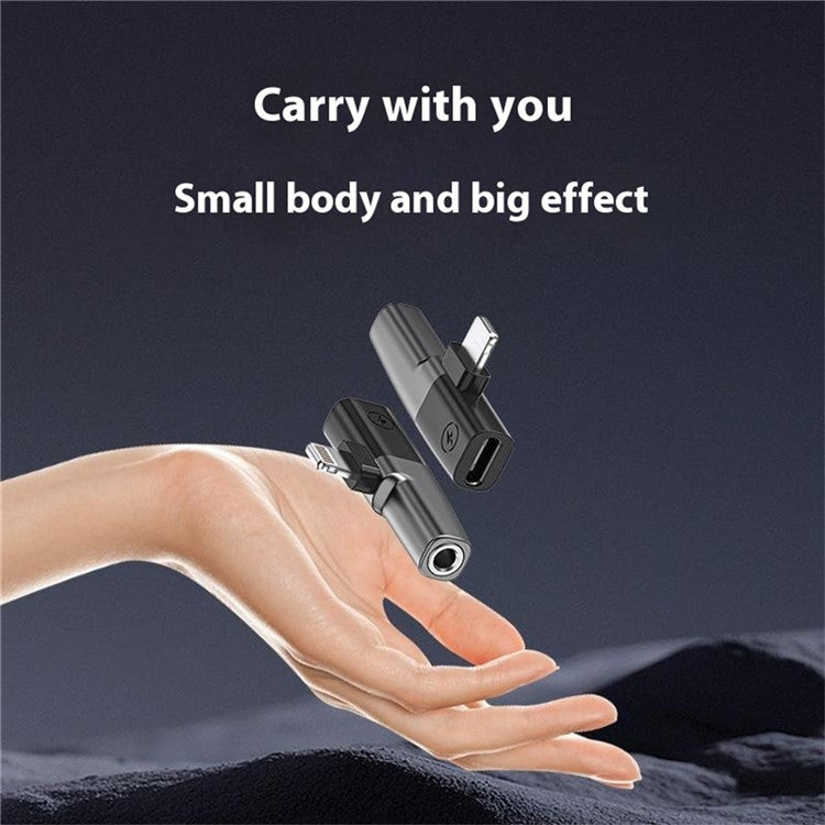 DAC Chip 8-Pin to 3.5mm Audio + Type-C Charging Port Adapter for iPhone - Grey