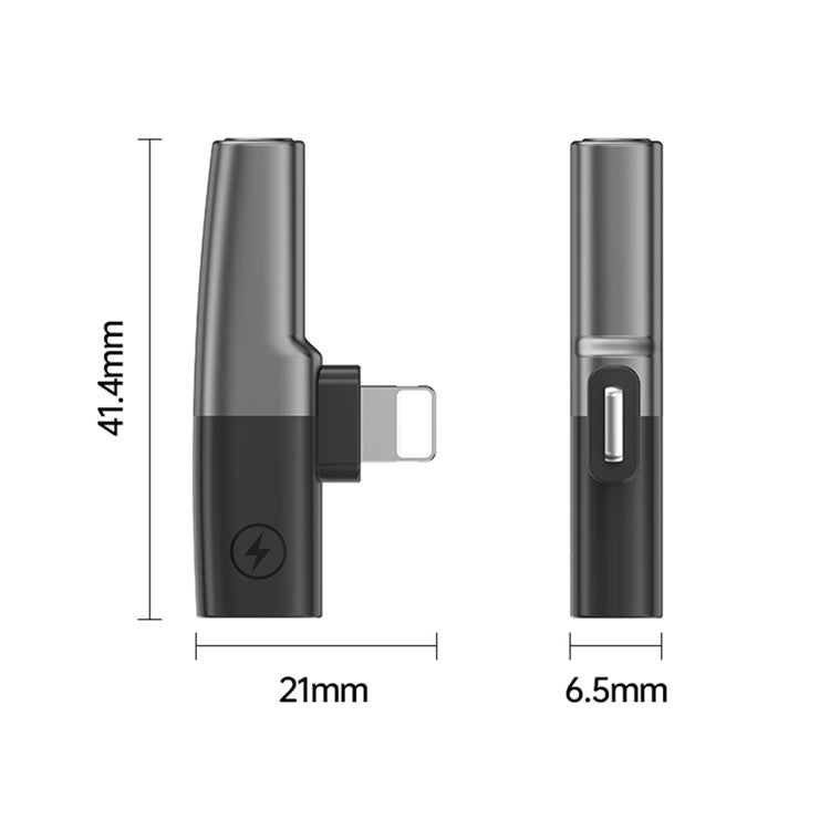 DAC Chip 8-Pin to 3.5mm Audio + Type-C Charging Port Adapter for iPhone - Grey