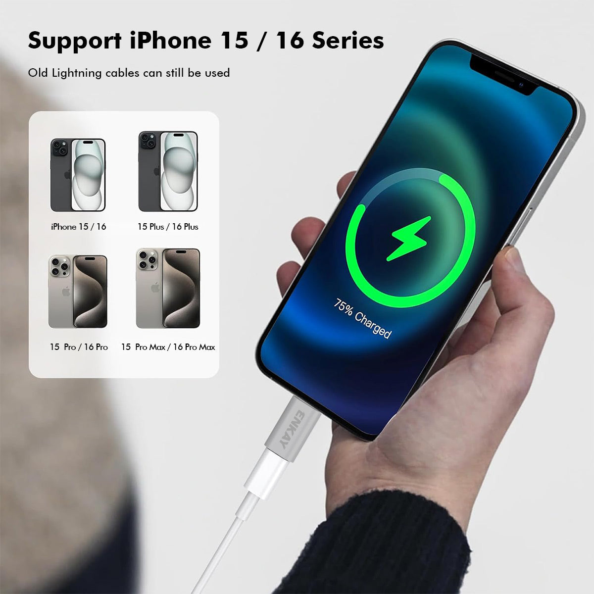 For Universal ENKAY Aluminium Alloy 8Pin to Type-C Adapter iP to USB-C Converter for iPhone 15 / 16 Series - Golden