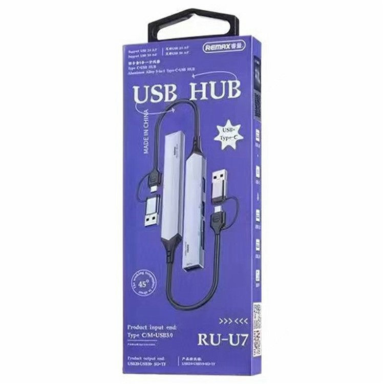 REMAX RU-U7 5 In 1 USB Hub Type-C Aluminum Alloy Multi-Port Adapter Splitter