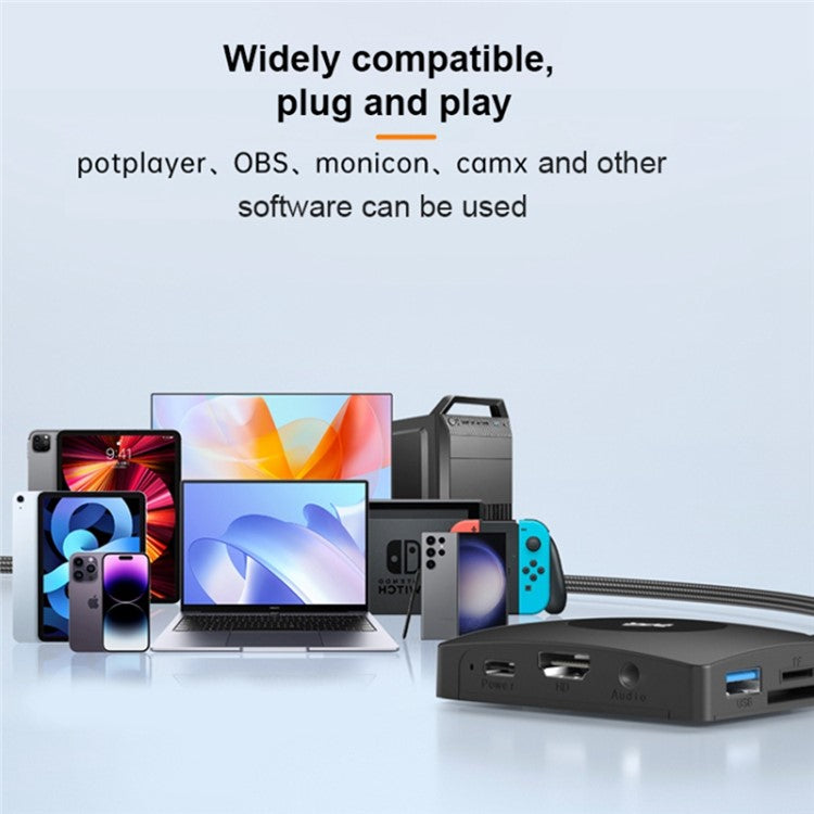 YCE-Z70A Type-C to USB3.0 3.5mm PD 3.0 Charging Hub HD Video Capture Card SD TF Card Reader