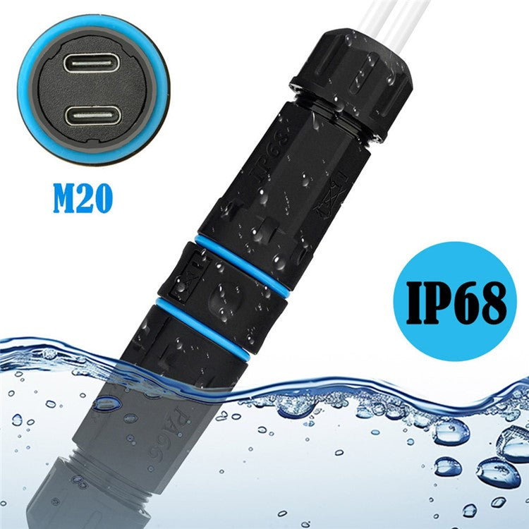 10Gbps Dual Type-C Outdoor IP68 Waterproof Connector M20 Pass Through Data Transfer Charging Adapter
