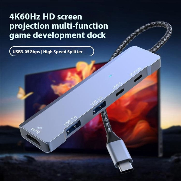 ADS-336 5 In 1 USB C Hub PD 100W Fast Charging 4K 60Hz HD Data Transfer Adapter