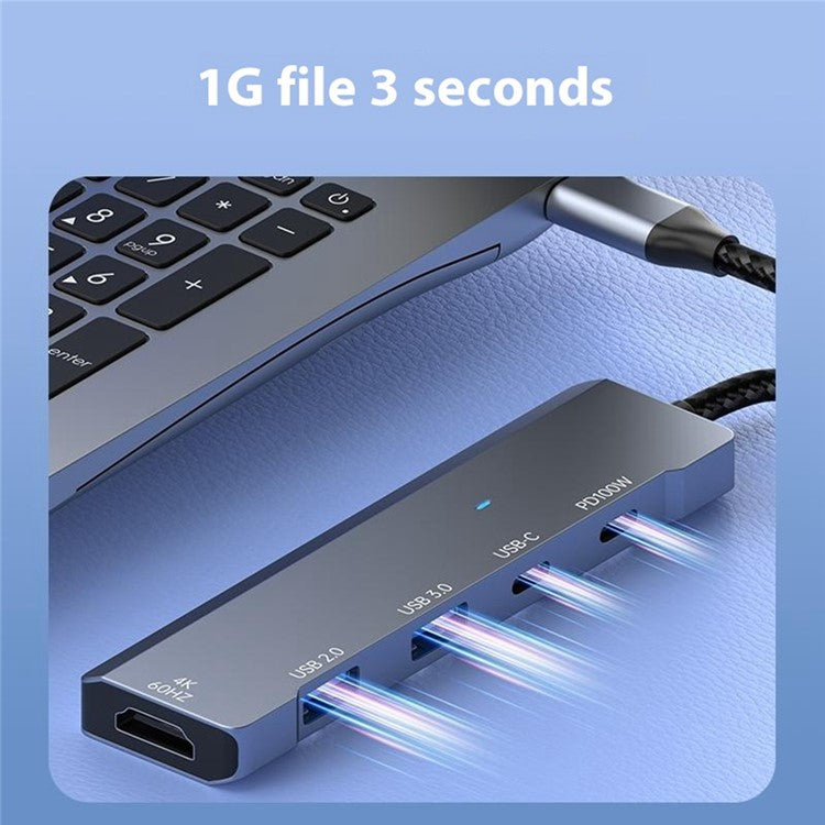 ADS-336 5 In 1 USB C Hub PD 100W Fast Charging 4K 60Hz HD Data Transfer Adapter