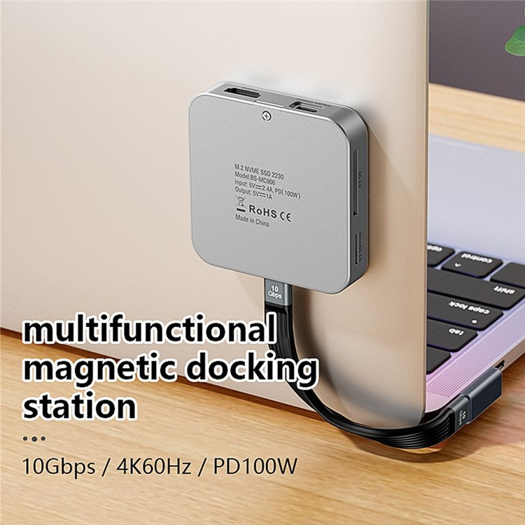 MC906 2230 M.2 Nvme SSD Enclosure Magnetic USB C Hub with HD Port SD / TF Card Slot