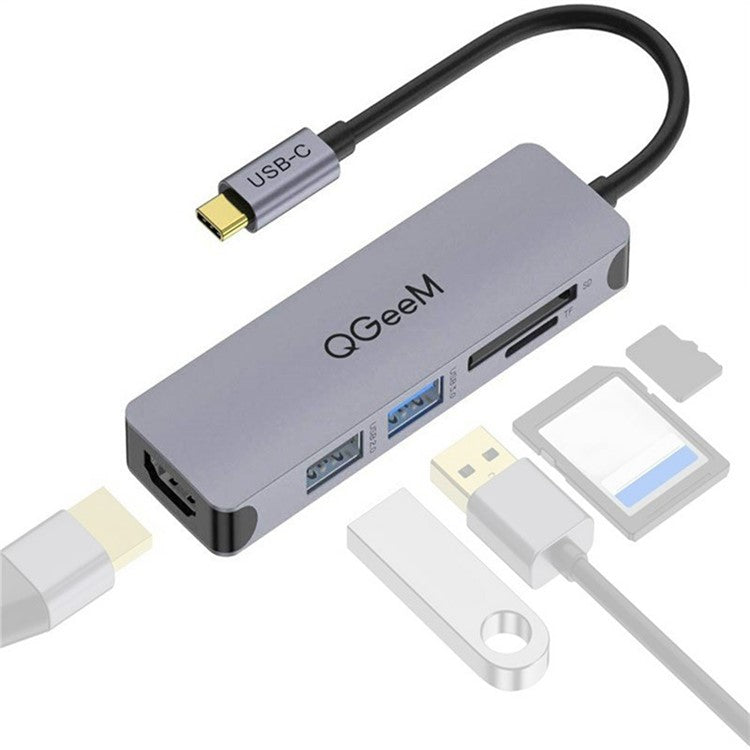 QGEEM UH05 5 In 1 USB C Hub with USB 3.0 USB 2.0 HD Port SD TF Card Reader Expansion Dock