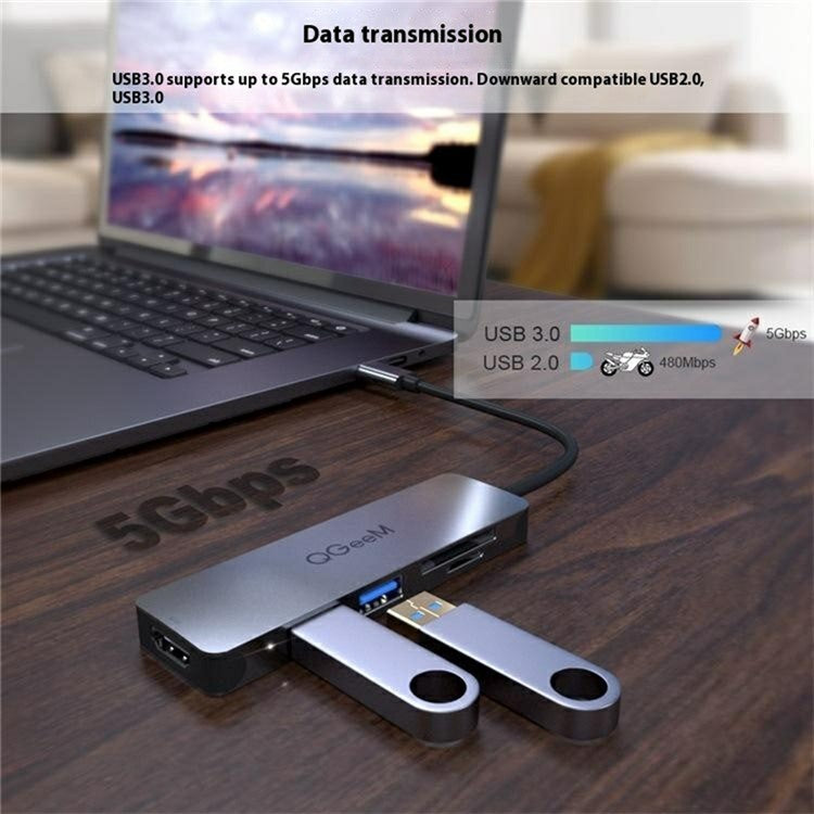 QGEEM UH05 5 In 1 USB C Hub with USB 3.0 USB 2.0 HD Port SD TF Card Reader Expansion Dock
