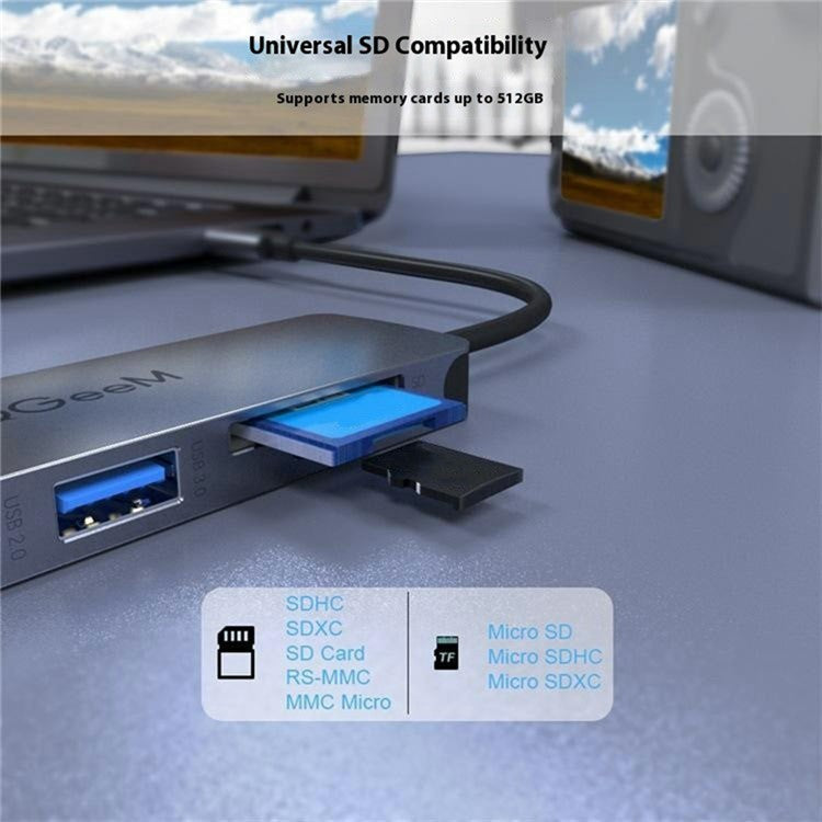 QGEEM UH05 5 In 1 USB C Hub with USB 3.0 USB 2.0 HD Port SD TF Card Reader Expansion Dock