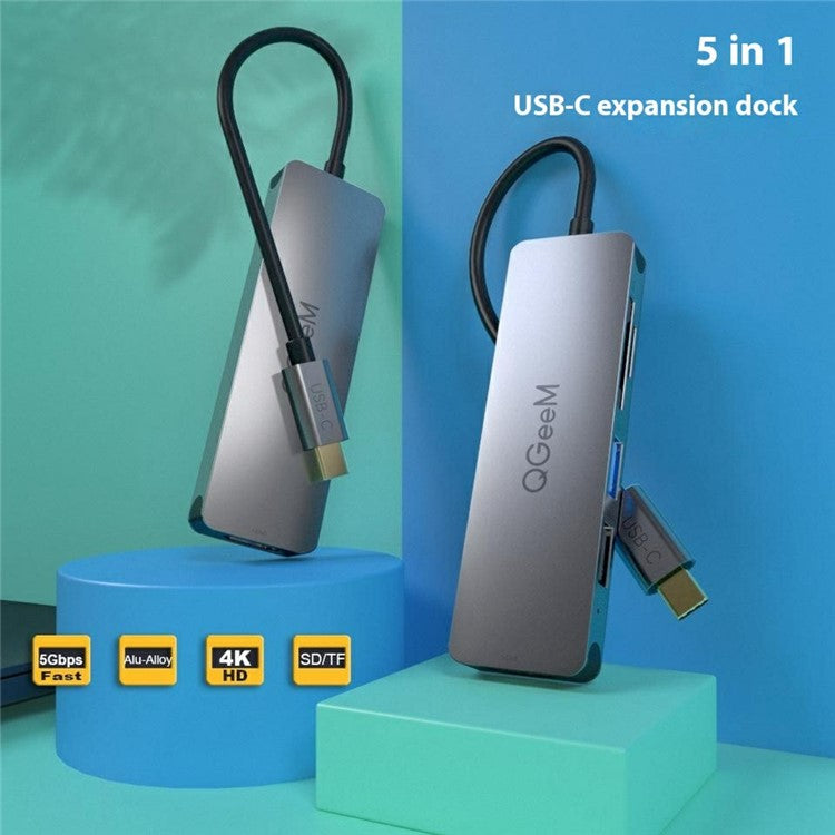QGEEM UH05 5 In 1 USB C Hub with USB 3.0 USB 2.0 HD Port SD TF Card Reader Expansion Dock
