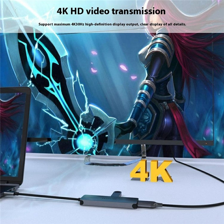 QGEEM UH05 5 In 1 USB C Hub with USB 3.0 USB 2.0 HD Port SD TF Card Reader Expansion Dock