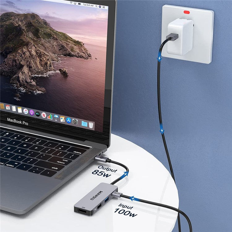 QGEEM UH04-1 4 In 1 Type C Hub USB 3.0 Docking Station with 4K HD PD 100W Charging Port