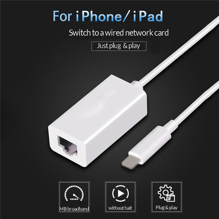 Lightning To RJ45 Ethernet LAN Wired Network Adapter 100Mbps Network Cable for iPhone iPad