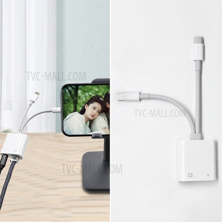 NK-1035 Pro 2 in 1 Type-C+8 Pin Male to RJ45+8 Pin Female Charging Adapter Cable Converter