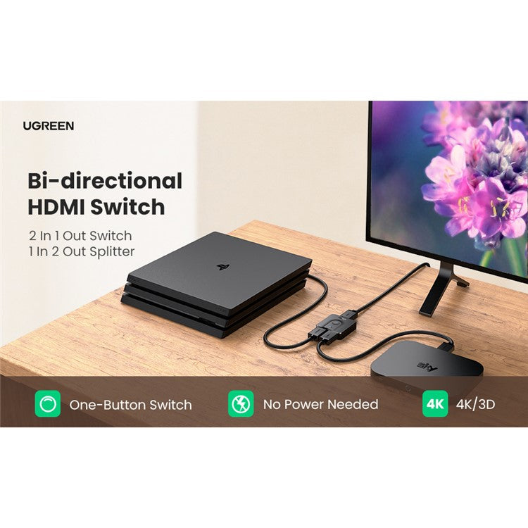 UGREEN HDMI Splitter 4K Switch 2 in 1 out Adapter HDMI Switcher for XBox TV Box Computer Monitor