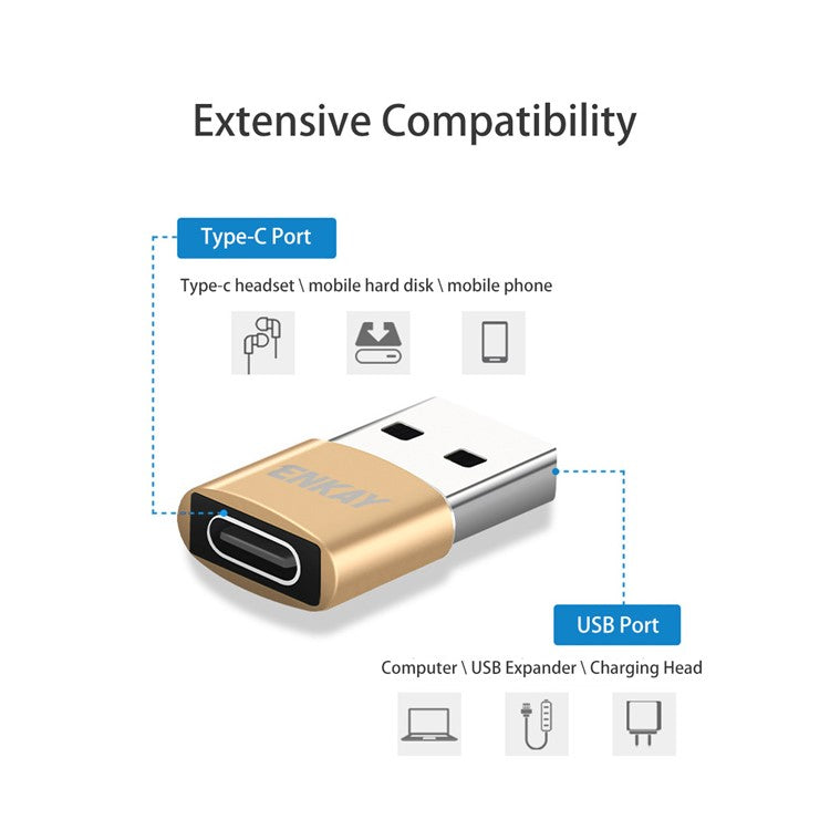 ENKAY HAT PRINCE ENK-AT105 USB Male to Type-C Female Adapter Connector Support Fast Charge Data Transfer - Black