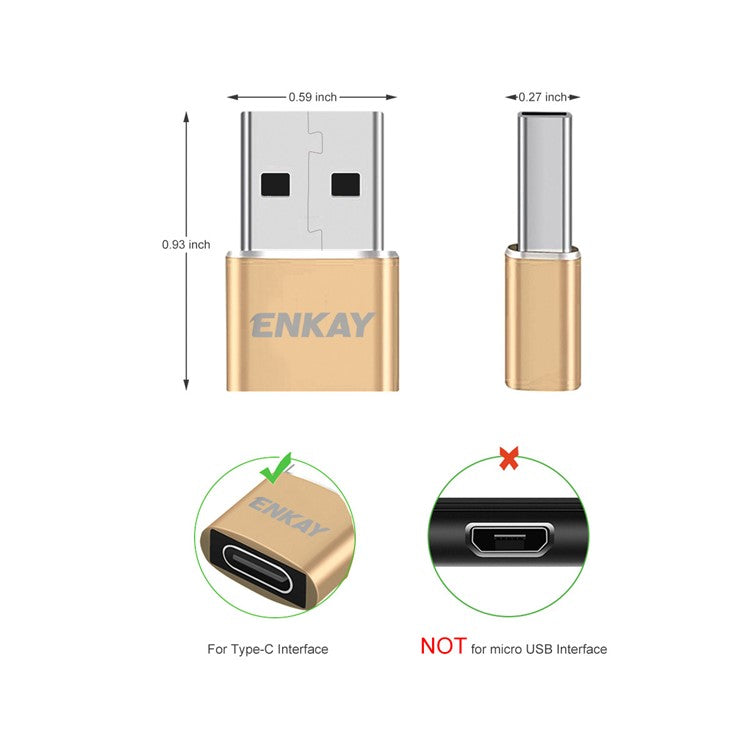 ENKAY HAT PRINCE ENK-AT105 USB Male to Type-C Female Adapter Connector Support Fast Charge Data Transfer - Red