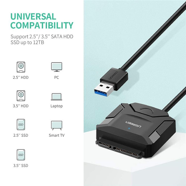 UGREEN 20231 SATA to USB 3.0 Adapter Cable for 3.5/2.5 Inches SSD HDD SATA III Hard Drive Disk Converter for Samsung Seagate WD Hitachi Toshiba