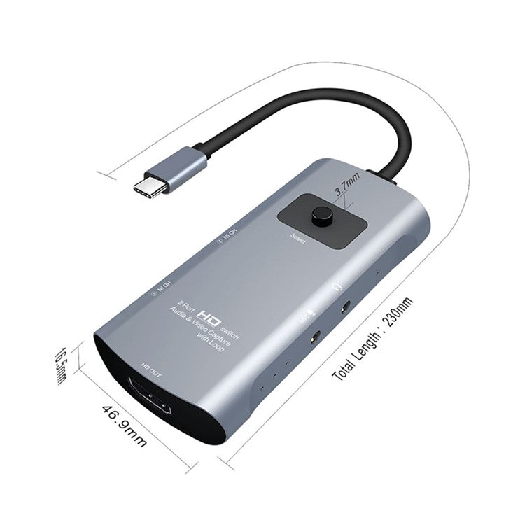 Z54A HDMI Output + 2 HDMI Input + Microphone + Audio to Type-C HD Video Audio Capture Switcher with Loop