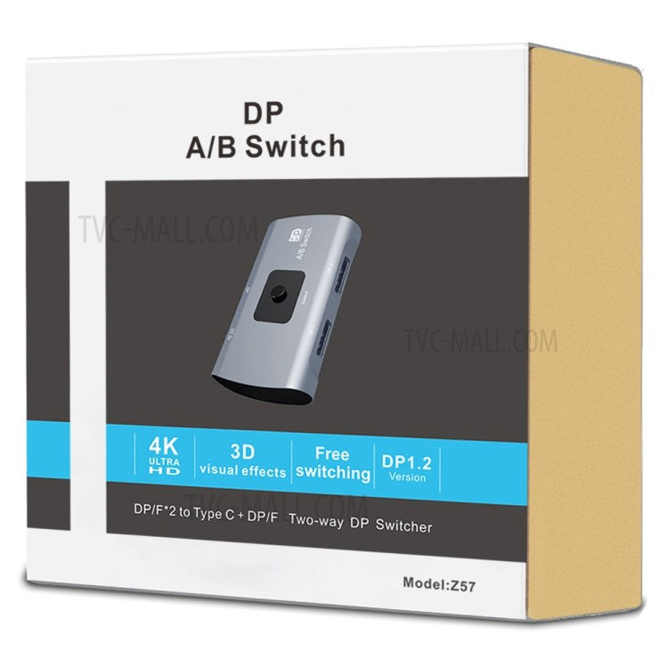 Z57 Dual DP Female to Type-C + DP Female 4K HD Two-way DP 1.2 Switcher