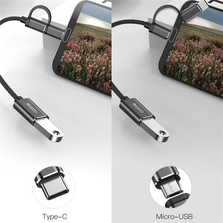 YESIDO GS02 2-in-1 Type C/Micro to USB OTG Adapter Cable Connector for Samsung Xiaomi Huawei MacBook