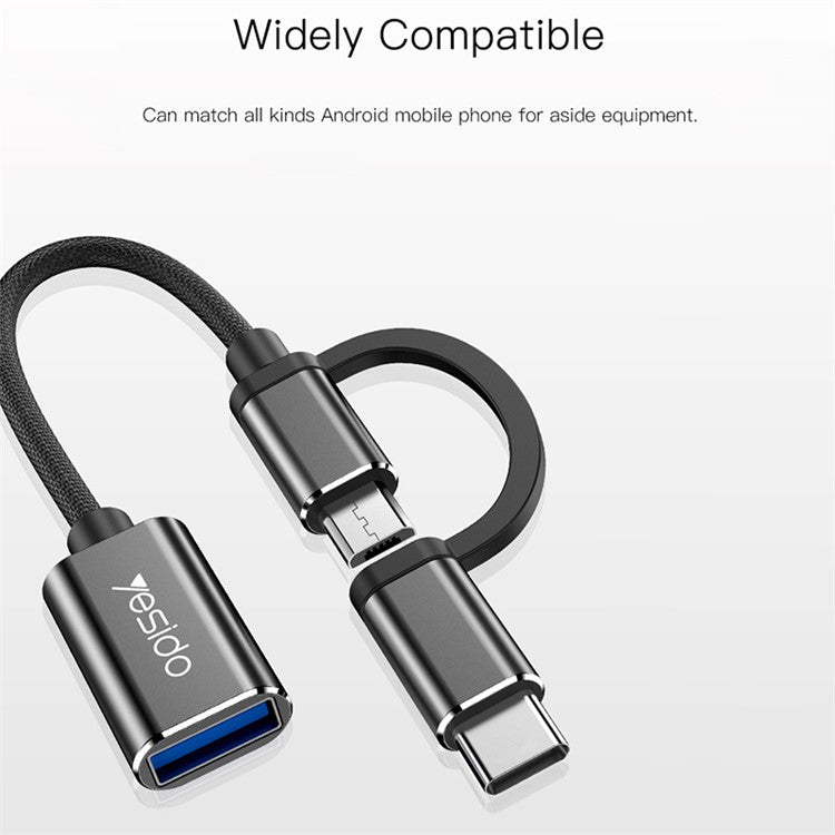 YESIDO GS02 2-in-1 Type C/Micro to USB OTG Adapter Cable Connector for Samsung Xiaomi Huawei MacBook