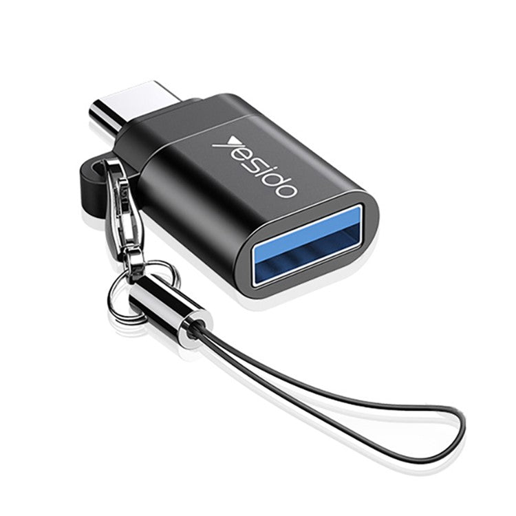 YESIDO GS06 Portable Type-C to USB OTG Connector Adapter with Keychain - Black