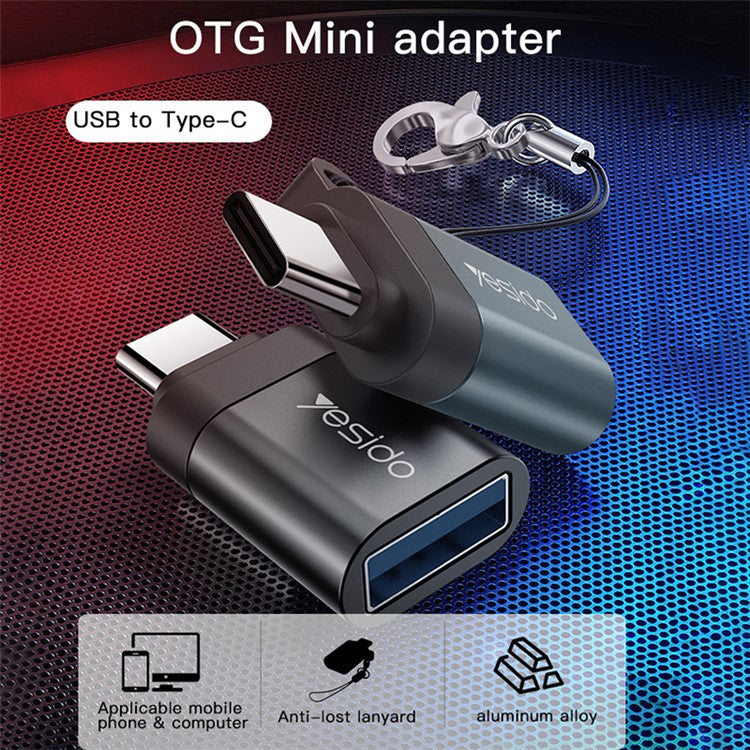 YESIDO GS06 Portable Type-C to USB OTG Connector Adapter with Keychain - Black