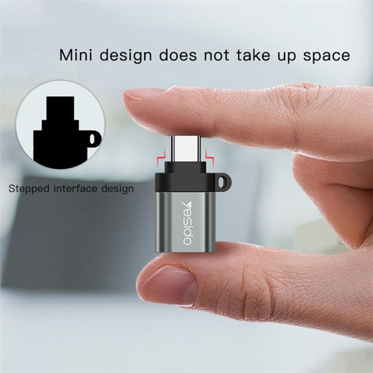 YESIDO GS06 Portable Type-C to USB OTG Connector Adapter with Keychain - Black