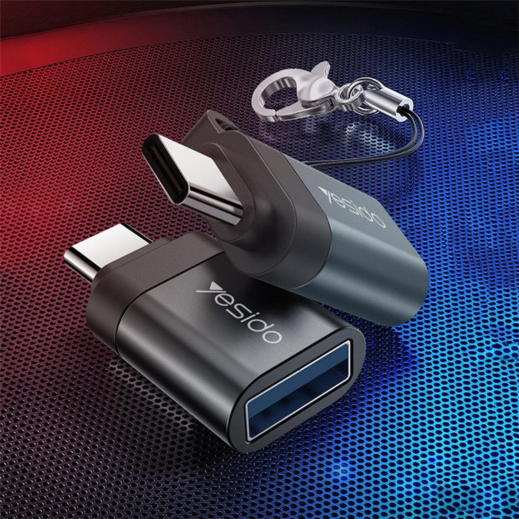 YESIDO GS06 Portable Type-C to USB OTG Connector Adapter with Keychain - Black