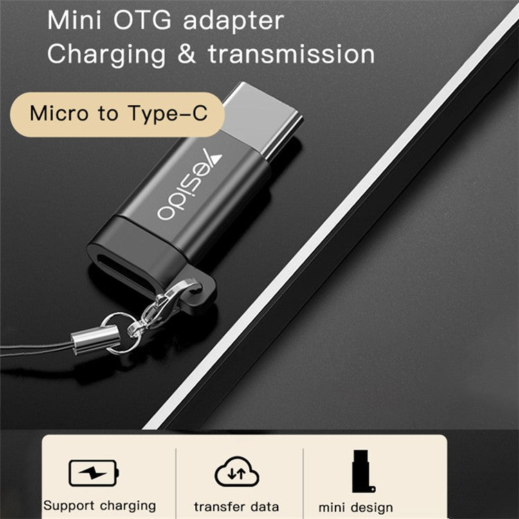YESIDO GS04 Type-C Male to Micro USB Female OTG Connector Adapter with Keychain - Black