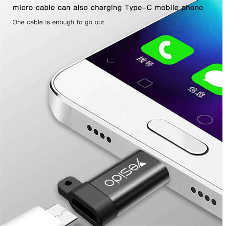 YESIDO GS04 Type-C Male to Micro USB Female OTG Connector Adapter with Keychain - Black