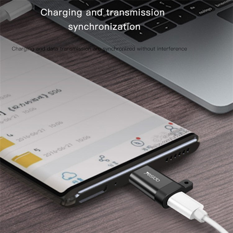 YESIDO GS04 Type-C Male to Micro USB Female OTG Connector Adapter with Keychain - Black