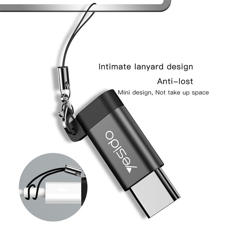 YESIDO GS04 Type-C Male to Micro USB Female OTG Connector Adapter with Keychain - Black