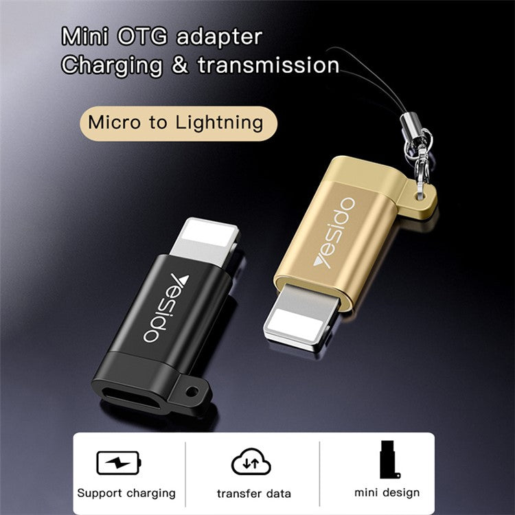 YESIDO GS05 Mini Lightning Male to Micro USB Female OTG Connector Adapter with Keychain - Black