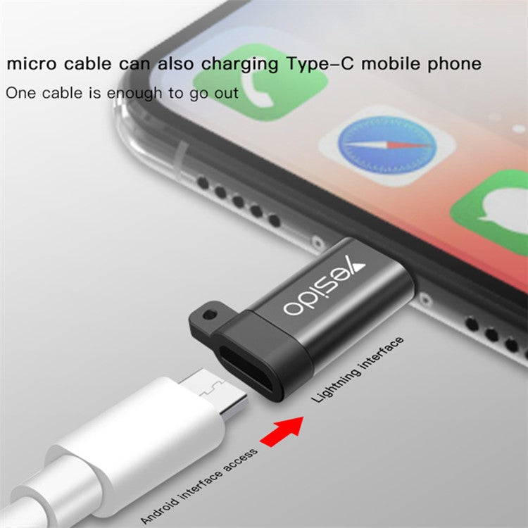 YESIDO GS05 Mini Lightning Male to Micro USB Female OTG Connector Adapter with Keychain - Black