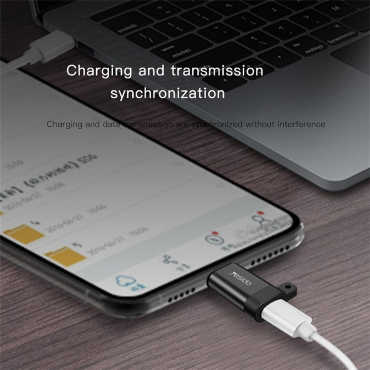 YESIDO GS05 Mini Lightning Male to Micro USB Female OTG Connector Adapter with Keychain - Black