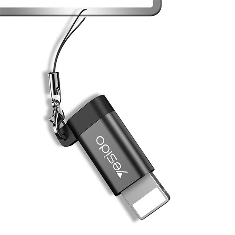 YESIDO GS05 Mini Lightning Male to Micro USB Female OTG Connector Adapter with Keychain - Black
