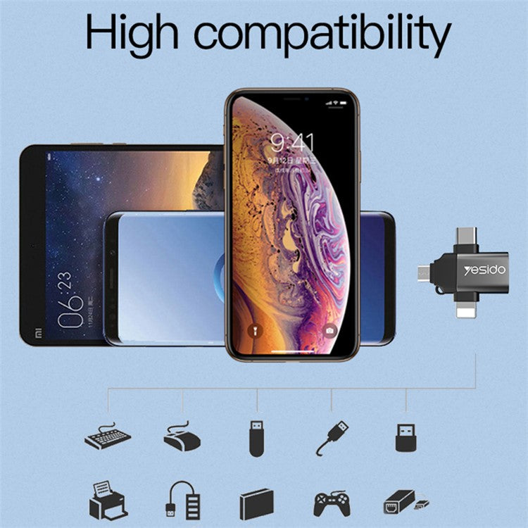 YESIDO GS15 3 In 1 OTG Adapter Type C/Micro/Lightning to USB 3.0 Data Transmit Converter for iPhone Tablet Hard Disk Drive